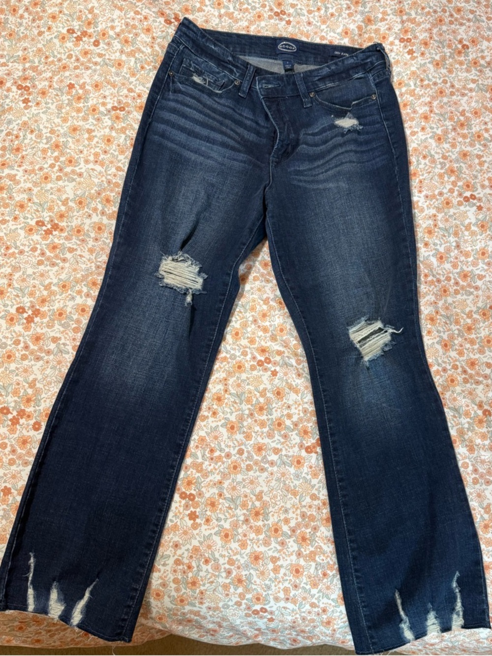 Scoop Dark Wash Distressed Crop Flare Women’s Jeans